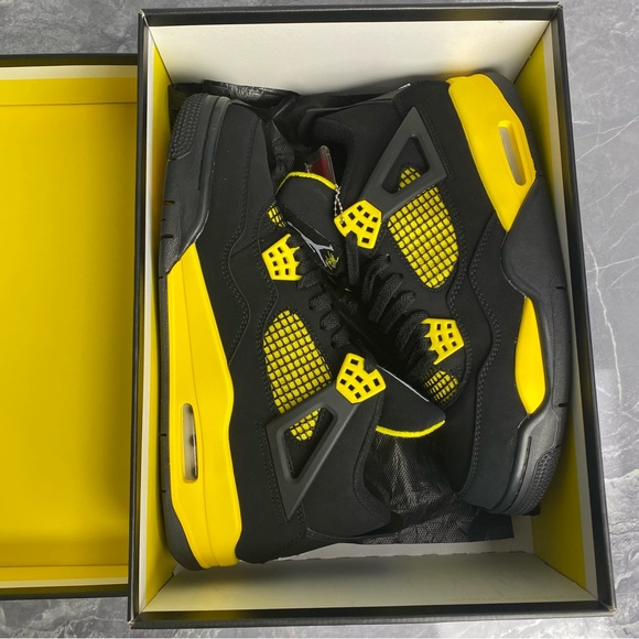 Jordan 4 Retro ‘Yellow Thunder’ -Men’s Black and Yellow Sneakers - Picture 1 of 10